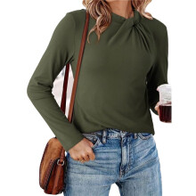 Womens Long Sleeve Thermal Twist Knot Mock Neck Business Casual Slim Fit Soft Stretch Tees Blouses Army Green XL