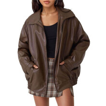 Womens Oversized Leather Jackets Faux Suede Fall Fashion Motorcycle Coats Winter Outfits Clothes Y2k Tops Dark Brown M