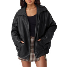 Womens Oversized Leather Jackets Faux Suede Fall Fashion Motorcycle Coats Winter Outfits Clothes Y2k Tops Black XL