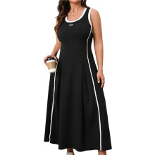 Women Summer Size Swing Midi Dress Sleeveless Black XXL