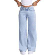 Straight Leg Jeans für Damen, Hoch Taillierte, Weit Geschnittene, Lockere, Dehnbare Boyfriend-Jeanshose im Baggy-Stil Waschblau L