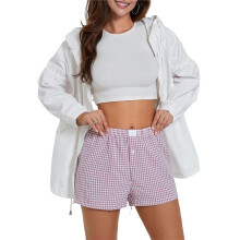 Damen Y2k Gingham Süße Pyjama-Shorts Karierte Lounge-Shorts Schlafhose Elastische Boxershorts Streetwear Lila S