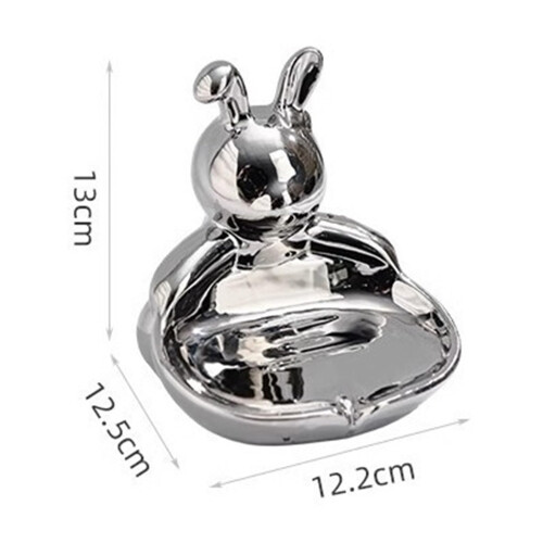 Silver Ceramic Soap Dish for Bathroom Countertop, Compact Drain Design, White and Silver Finish 1