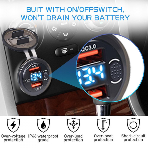 12-24V Universal Dual USB 4.2A Φορτιστής Αυτοκινήτου/Μοτοσικλέτας/Σκάφους με Κουμπί ON/OFF και 2