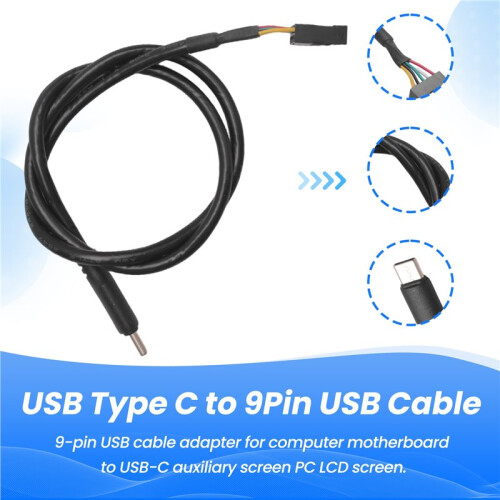 1Pcs USB 9Pin to USB Type C Cable for Computer Motherboard to USBC Secondary Screen PC LCD Screen 9Pin USB Cable Adapter 2