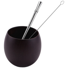 4X Wooden Yerba Gourd Mate Tea Set Natural Wood Coffee Water Mate Cup with Spoon Straw Bombilla Brush 200ML(Deep)