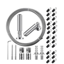 196 Zoll / 5 M Langes Draht-Gardinenstangen-Raumteiler-Aufhängesystem mit 24 Clips, Verstellbares Gardinen-Drahtstangen-Set