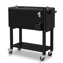 80 Quart Rolling Ice Chest Cooler Cart, Large Capacity Outdoor Party Drink Station, Sleek Black Finish