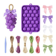 DIY Grape Soap Making Kit,Includes Silicone Grape Mold, 5 Colorful Twine Ropes, 5 Colorful Bows, and Tweezers