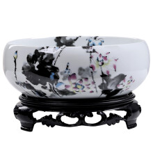 Ceramic Lotus Planter with Base, Decorative Water Lily Bowl for Indoor Outdoor Garden and Home