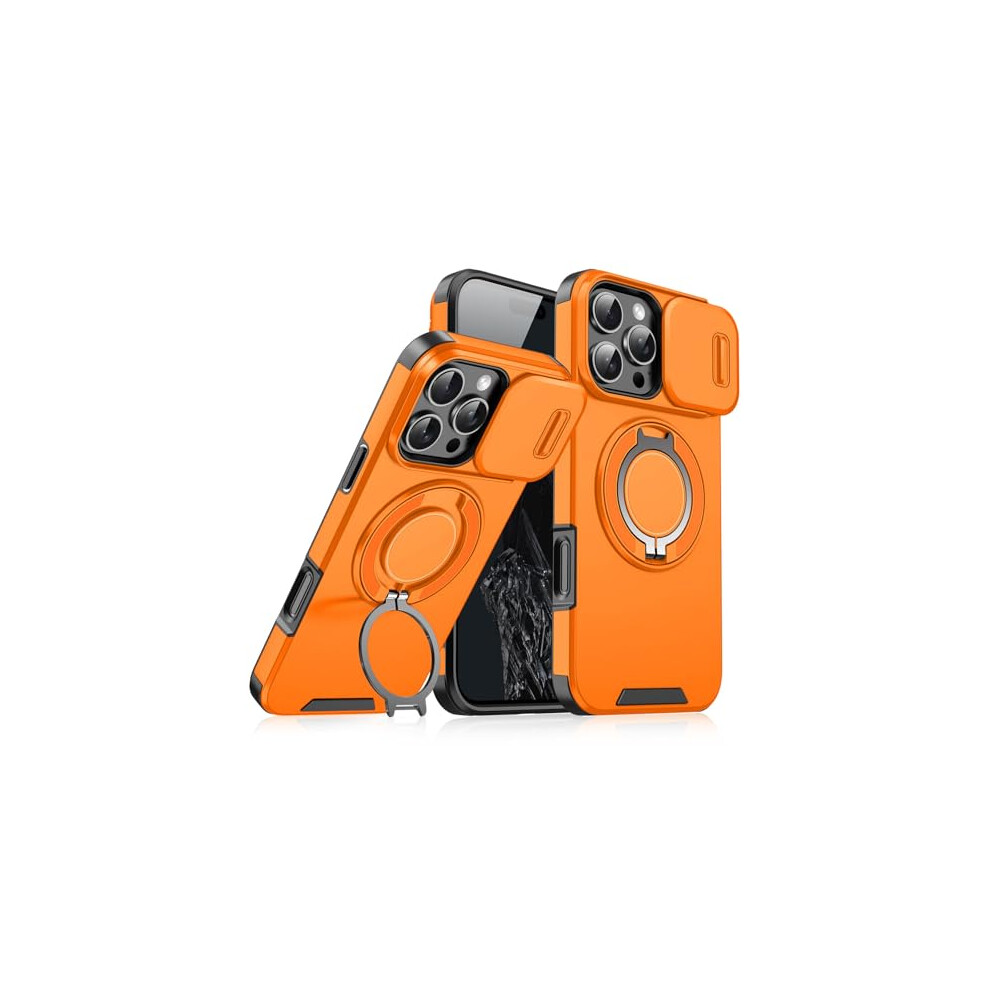 Magsafe Case For Iphone 16 Pro With Slide Camera Cover And 360 Rotating Magnetic Stand, Orange 9310869817314