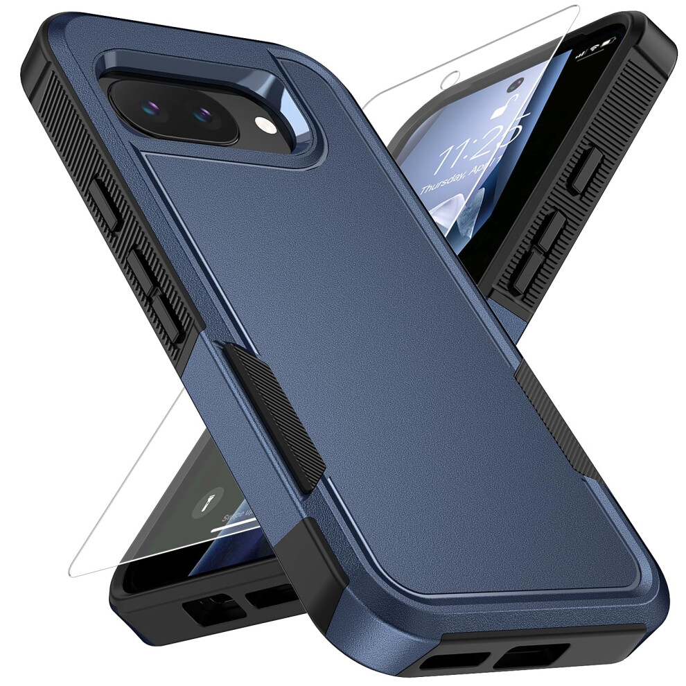 Case With Hd Screen Protector For Google Pixel 9A, MilitaryâGrade DualâLayer Shockproof Protective Cover, Blue 9310869817376