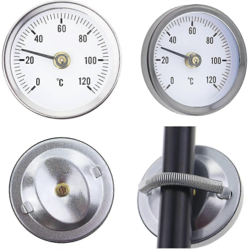 Termometer 0-120 med fjær, med klips for montering på rør, bimetallisk overflate i rustfritt stål - 63 mm 2