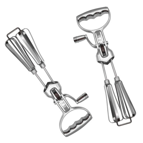 2X Hand Crank Egg Beaters,Handheld Double  Stainless Steel Rotary Hand Whip Whisk 2