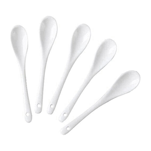 10PCS White Porcelain Egg Spoons Ceramic Spoons Coffee Spoon Dessert Spoon Mocha Dip Serving Spoon 1