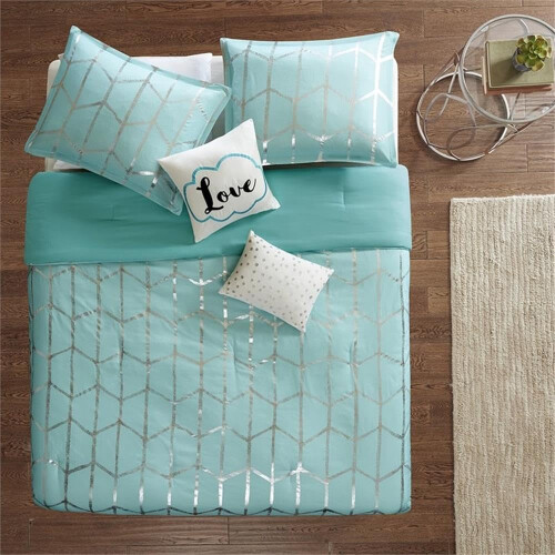 Blue 5 Piece Comforter Set Soft Microfiber Bedding Set Complete Durable Easy Care for Bedroom 2