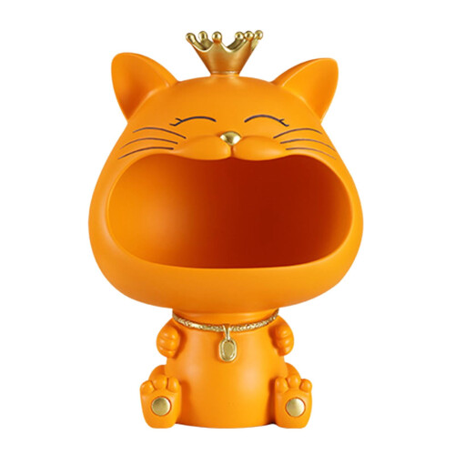 Lucky Cat Resin Figurine Bowl with Storage Compartment