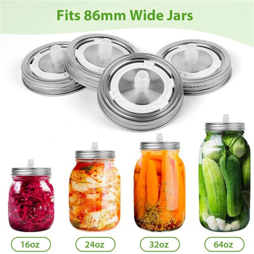 Fermentation Lids for Wide Mouth Mason Jars, 8 Stainless Steel Lids with Date Tracking,  Fermentation Kit 2