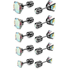Zestaw kolczyków z tytanu – 5 par, cyrkonie 2–6 mm, sztyfty 6 mm