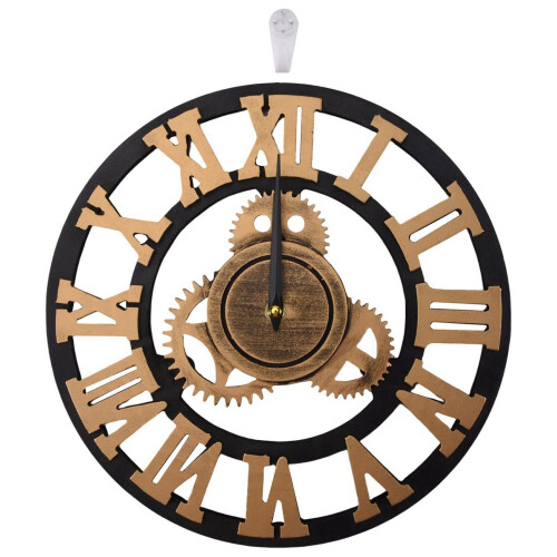 Vintage Wooden Wall Clock Gold Circular Quartz