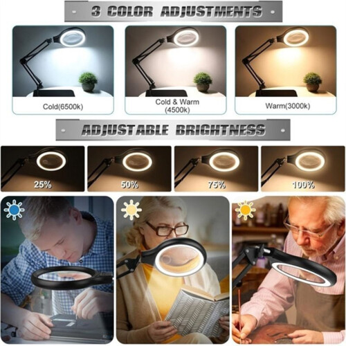 Large Magnifying Glass with Light and Stand,LED Desk Lamp for Reading  Hobby Close Work 1
