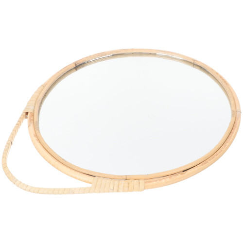 Rattan Wall Mirror – Round Iron Frame, Minimalist Design