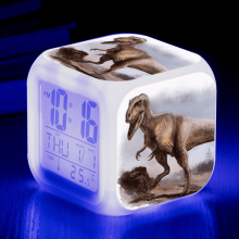 Dinosaur LED-vekkerklokke med nattlys i 7 farger