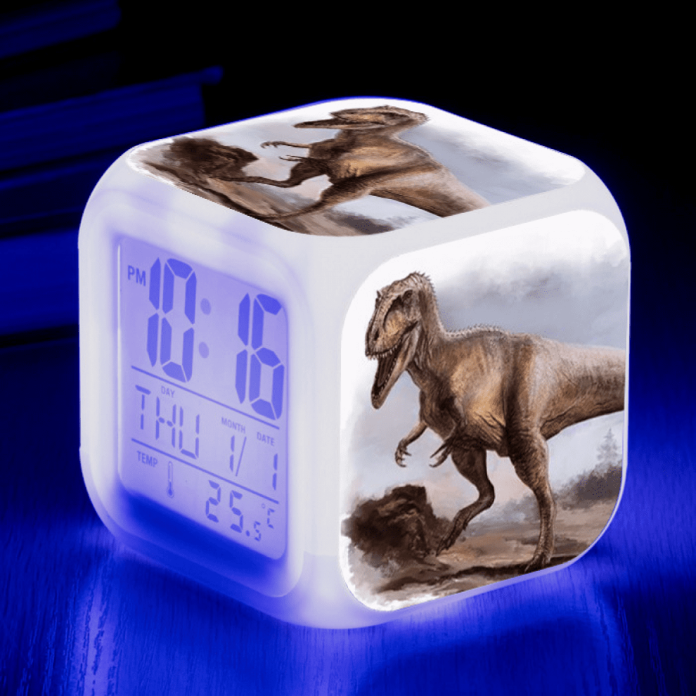 Dinosaur Led Alarm Clock With 7-Color Night Light