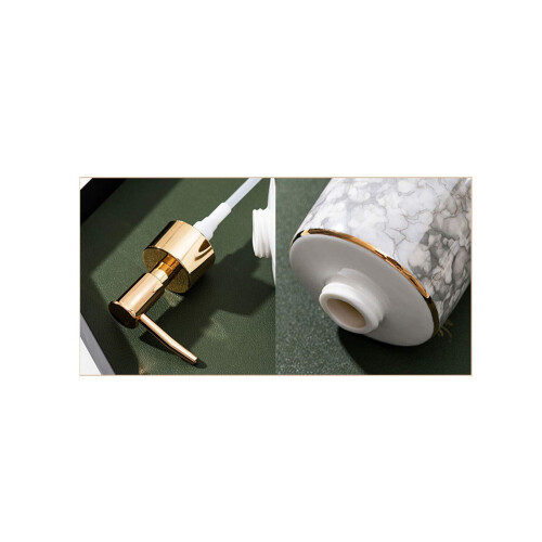 Ceramic Soap Dispenser with Elegant Marble Texture and Golden Matte Pump for Bathroom and Kitchen 2