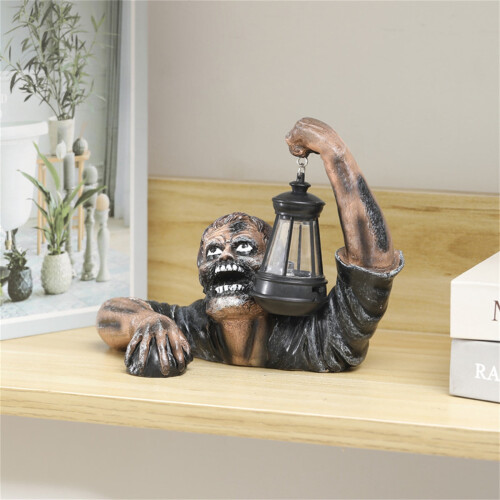 Halloween Zombie Statue med LED Lanterne, Harpiks Udendørs 1