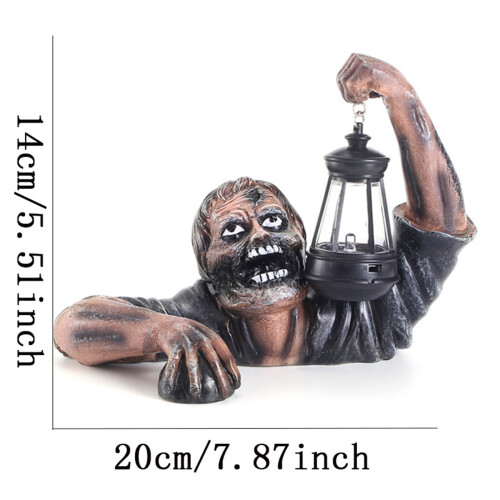 Halloween Zombie Statue med LED Lanterne, Harpiks Udendørs 2