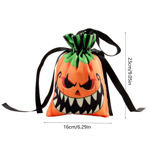 Halloween candy bags pumpkin pattern drawstring reusable 2