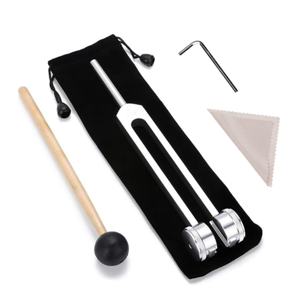 128 Hz Weighted Aluminum Tuning Fork for Healing and Sound Therapy with Silicone Hammer for Meditation and Chakra Balancing
