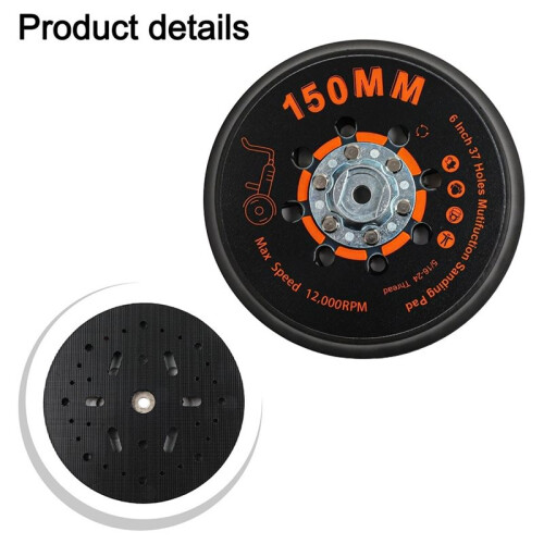 Base de Lixa de 6 Polegadas com 37 Furos (150 mm), para MAXXT, para Lixadeira e Polidora Orbital, Velocidade Máxima de 12.000 RPM 1
