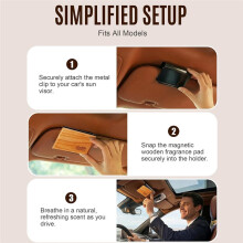 3PCS Wooden Car Air Freshener for Visor Clip,Teak/Coconut/Amber Scents, Long-Lasting Odor Eliminator with Metal Clip