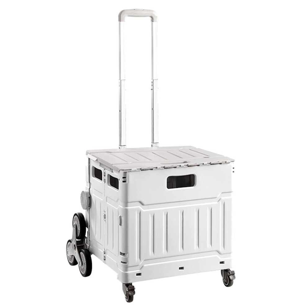 Folding Shopping Cart with 8 Wheels and Telescopic Handle, Collapsible Utility Trolley 75L for Stairs