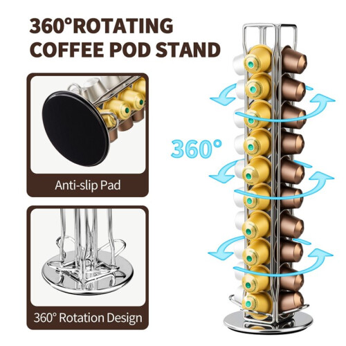 Rotatable Coffee Capsule Organizer Coffee Capsule Display Rack Max Capacity 40 Capsules 360 Degree Rotating Organizer 2
