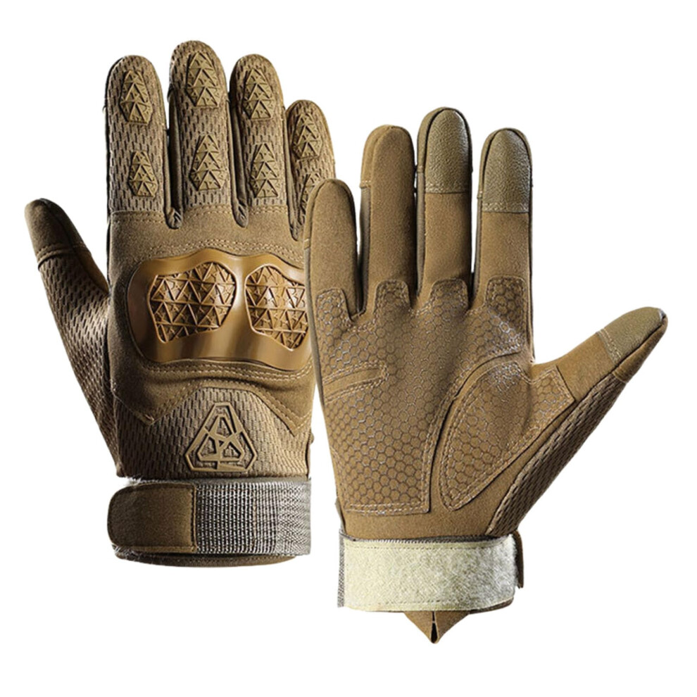 Tactical Motorcycle Gloves With Hard Shell Knuckle Protection, Touchscreen, Non Slip Shock Absorbing Palm, Medium Brown 9330225777052