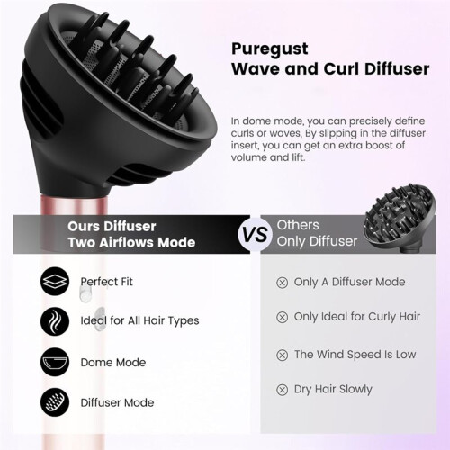 Wave Curl Diffuser Attachment Compatible with  Airwrap HS01 HS05 for Air Wrap Id HS08, Two Airflow Dome Diffuse Modes 2