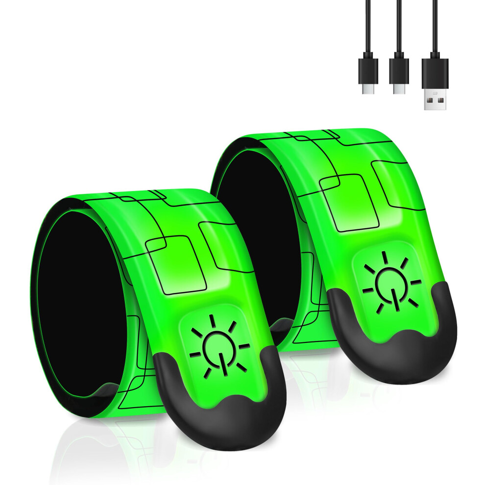 2Pcs Led Running Armband Rechargeable Reflective Safety Band 360 Visibility For Night Walking Cycling Jogging Green 9310869783268