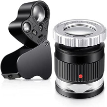 2Pcs Loupe Magnifier,30X 60X Illuminated Loupe Magnifier with LED Light Magnifying Glass Eye and 30X Loupe Magnifier A