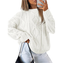 Women'S Oversized Cable Knit Crewneck Sweaters White XL