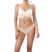 Women'S Ice Silk Underwear, Cotton Crotch, Low Rise, Skin-Friendly, Solid Color, Large Size Briefs Apricot L