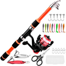 Canne à Pêche Télescopique Reel Novice Sea Rod Set Longue Distance Casting Moulinet de Pêche Combinaison de Canne à Pêche Orange