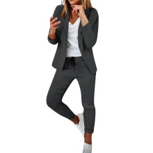 Two Piece Sets for Women Dressy Suits Long Sleeve Blazer Sets Tapered Suits Business Professional Outfits Dark Gray XXL