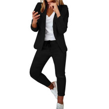 Two Piece Sets for Women Dressy Suits Long Sleeve Blazer Sets Tapered Suits Business Professional Outfits Black XXL