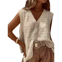 Women'S Embroidered Floral Crochet Vest Button  Crop Summer Cowgirl Tops Country Concert Outfits Apricot One Size