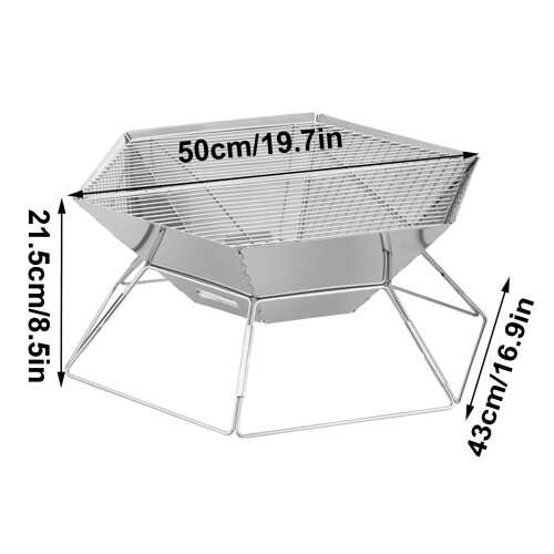 Portable Camping Grill Stainless Steel Foldable Hexagon BBQ with Charcoal Ash Separation and Backpack 1