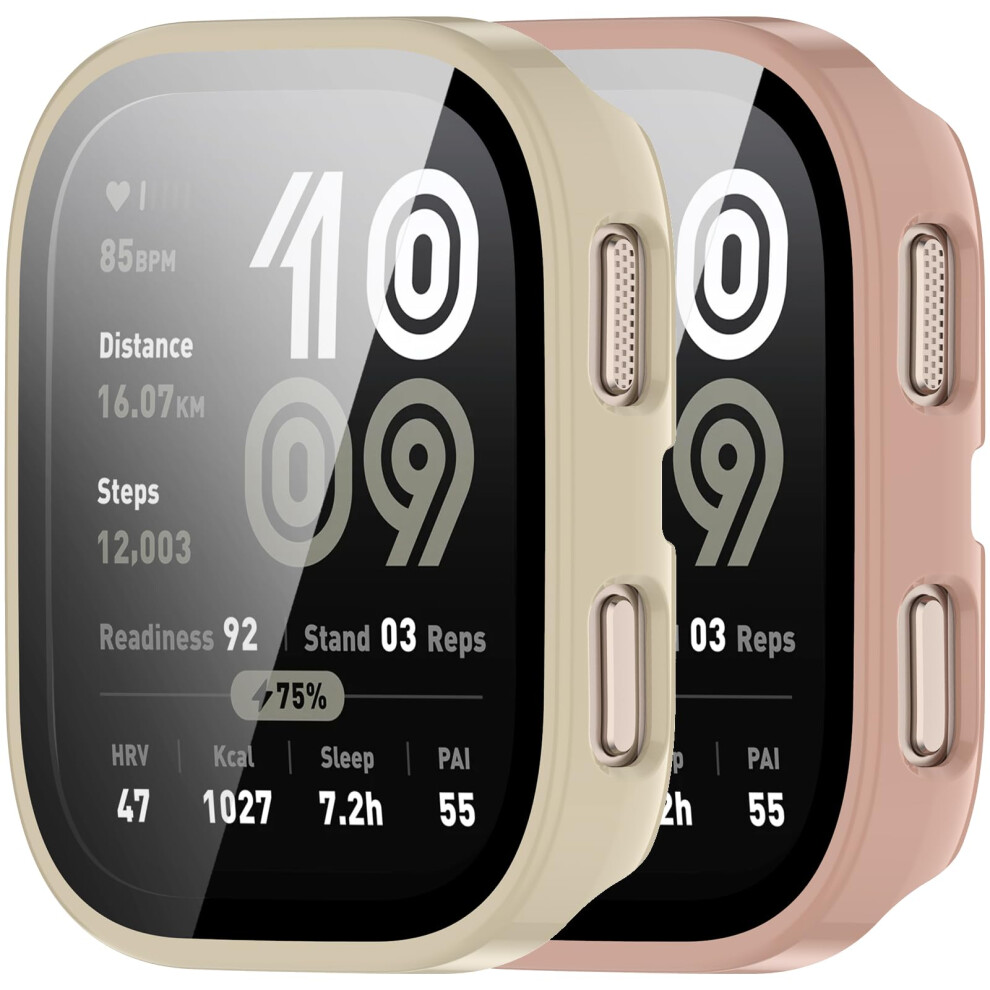 Screen Protector And Case For Amazfit Bip 6, Tempered Glass Film, Shockproof Hard Pc Bumper, Apricot And Pink 9310869818236