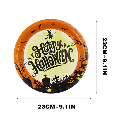 18 cm stora papperstallrikar med Halloweenpumpor (6 st) 1